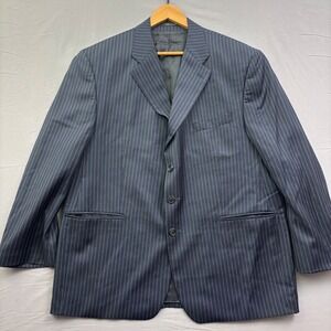 Kasper Mens Navy Blue Pinstripe 100% Wool Blazer Jacket Made in Canada RN69456